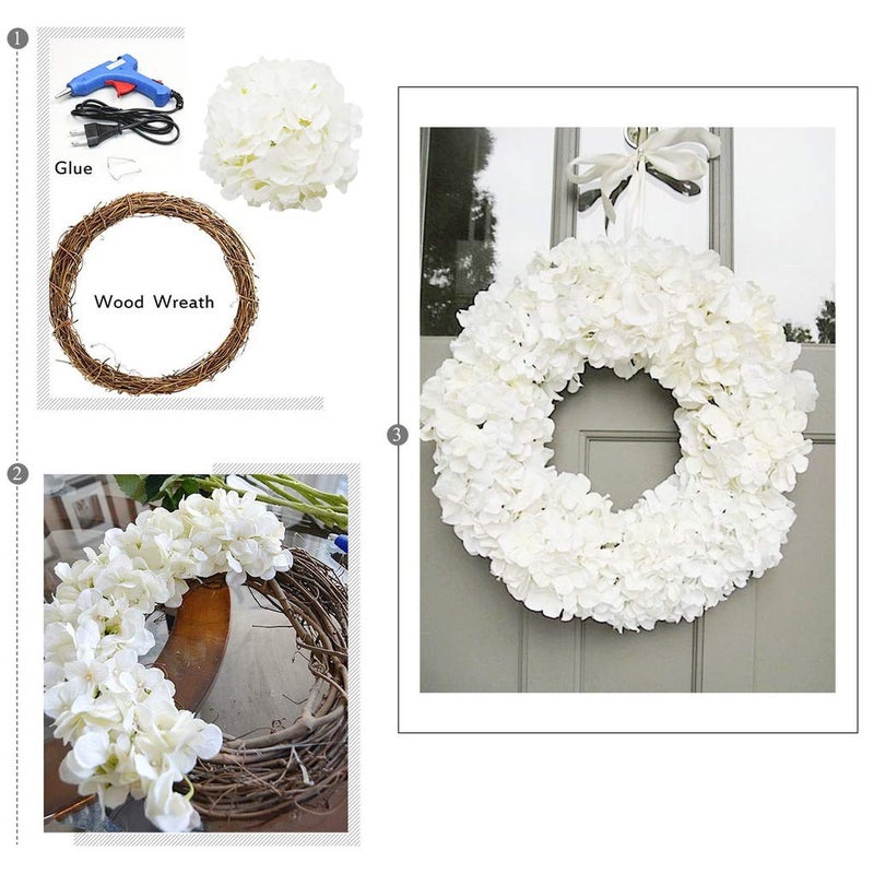 DuHouse Artificial Bigger Silk Hydrangea Flower Heads with Stem Fake White Hydrangea Flowers for Wedding Home Garden Centerpiece Pack of 6 - Image 2